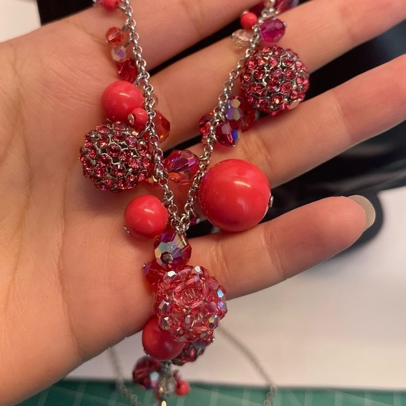 Pink Swarovski RARE crystal silver tone necklace - Picture 4 of 11